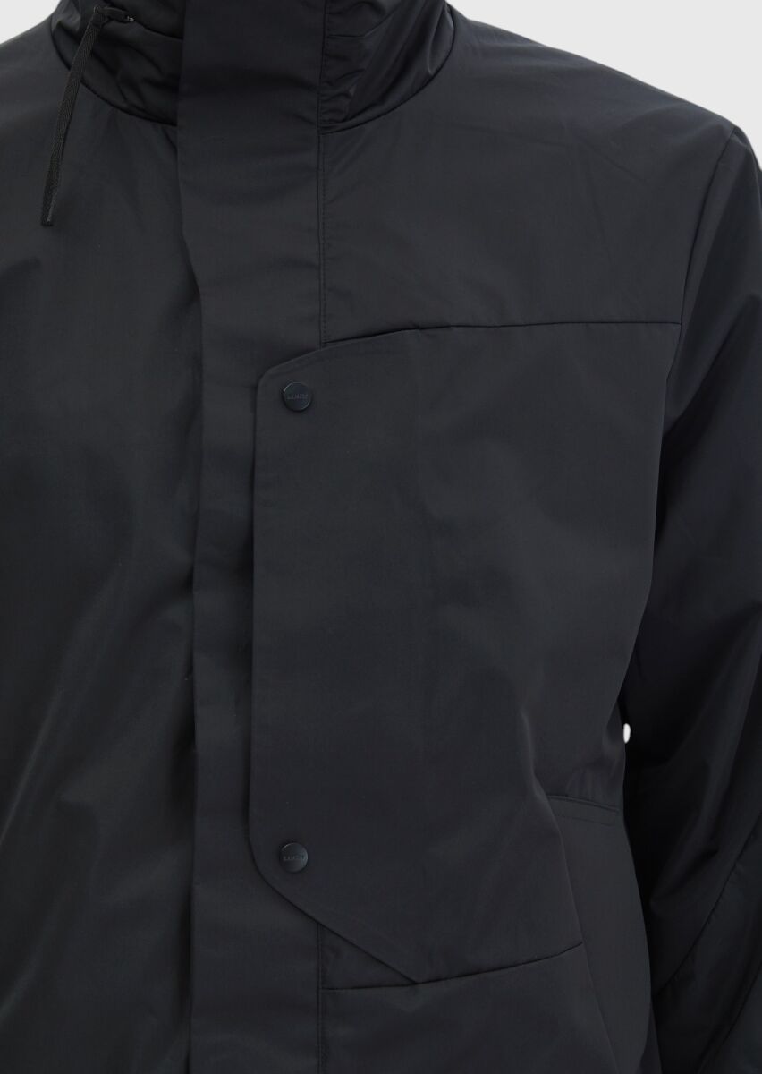 Siyah Regular Fit Dik Yaka Casual Dokuma Mont - 5