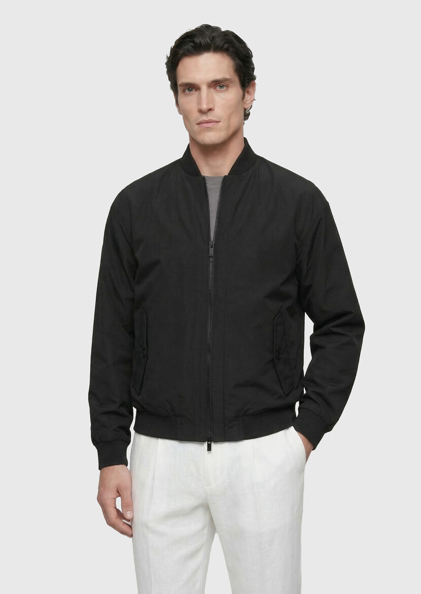 Siyah Regular Fit Dik Yaka Casual Dokuma Mont - RAMSEY