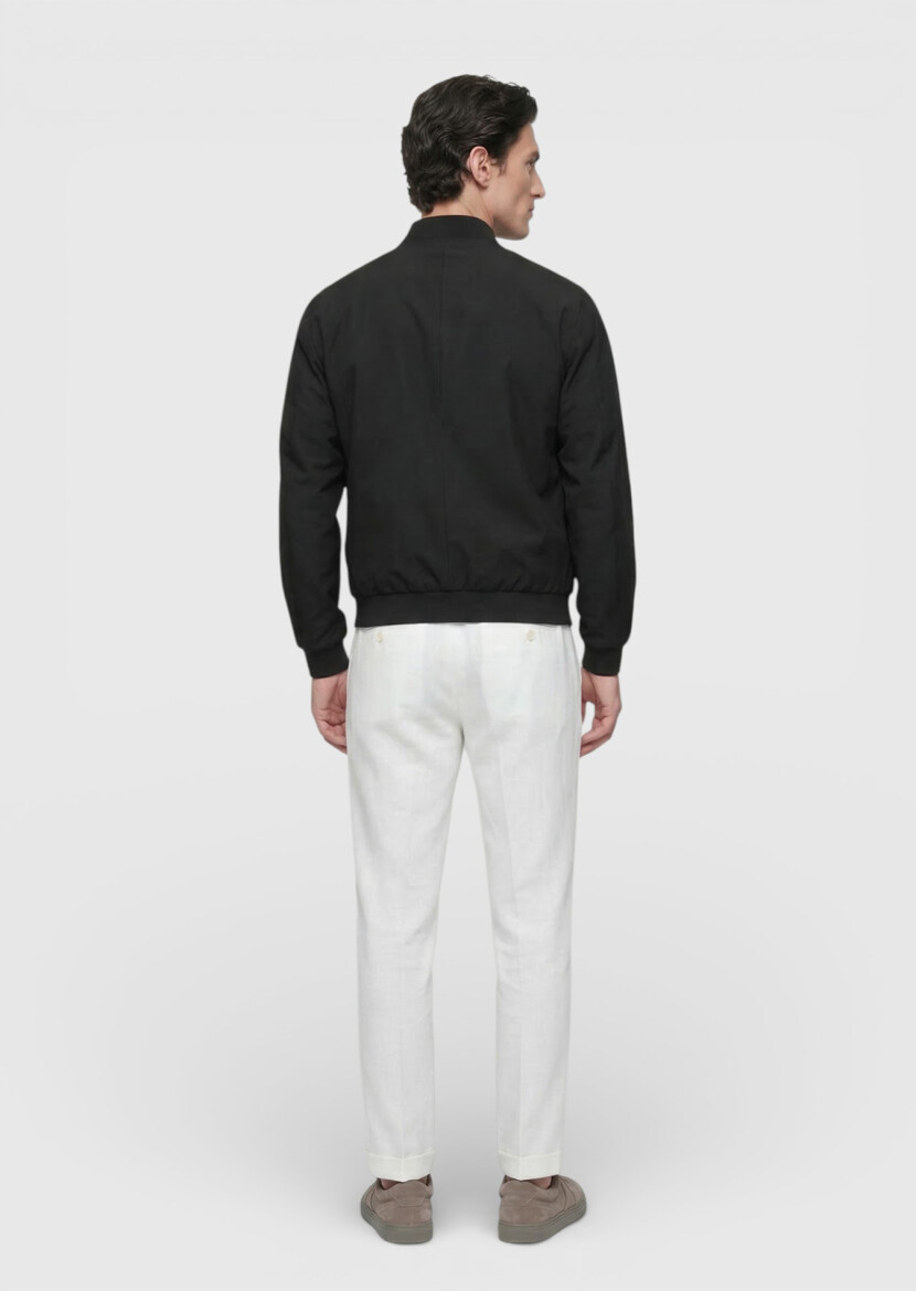 Siyah Regular Fit Dik Yaka Casual Dokuma Mont - 5