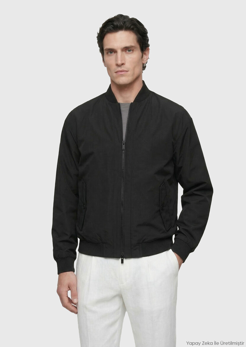 Siyah Regular Fit Dik Yaka Casual Dokuma Mont - RAMSEY