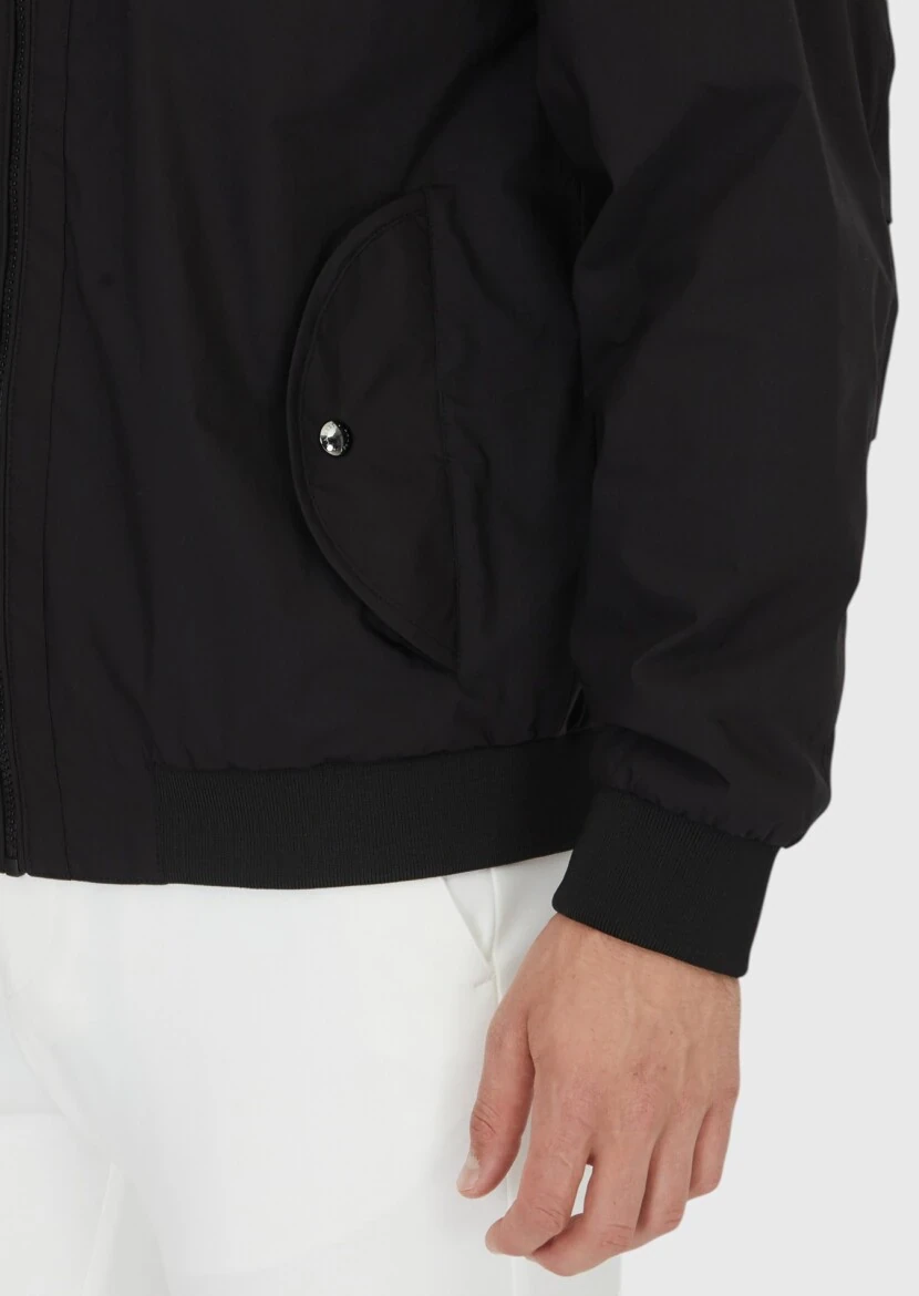 Siyah Regular Fit Dik Yaka Casual Dokuma Mont - 5