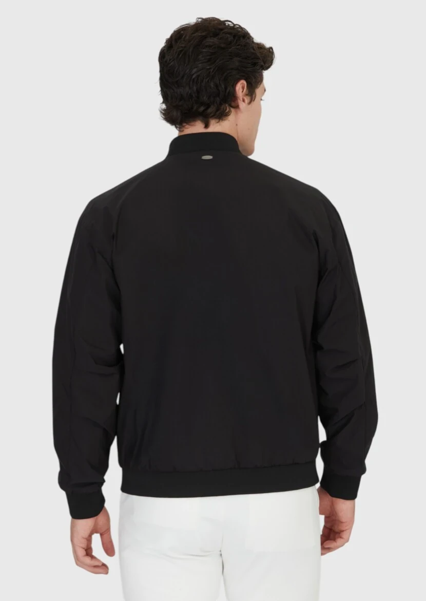 Siyah Regular Fit Dik Yaka Casual Dokuma Mont - 6