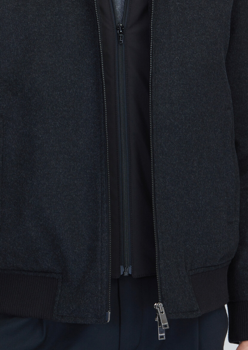 Siyah Regular Fit Dik Yaka Casual Dokuma Mont - 6