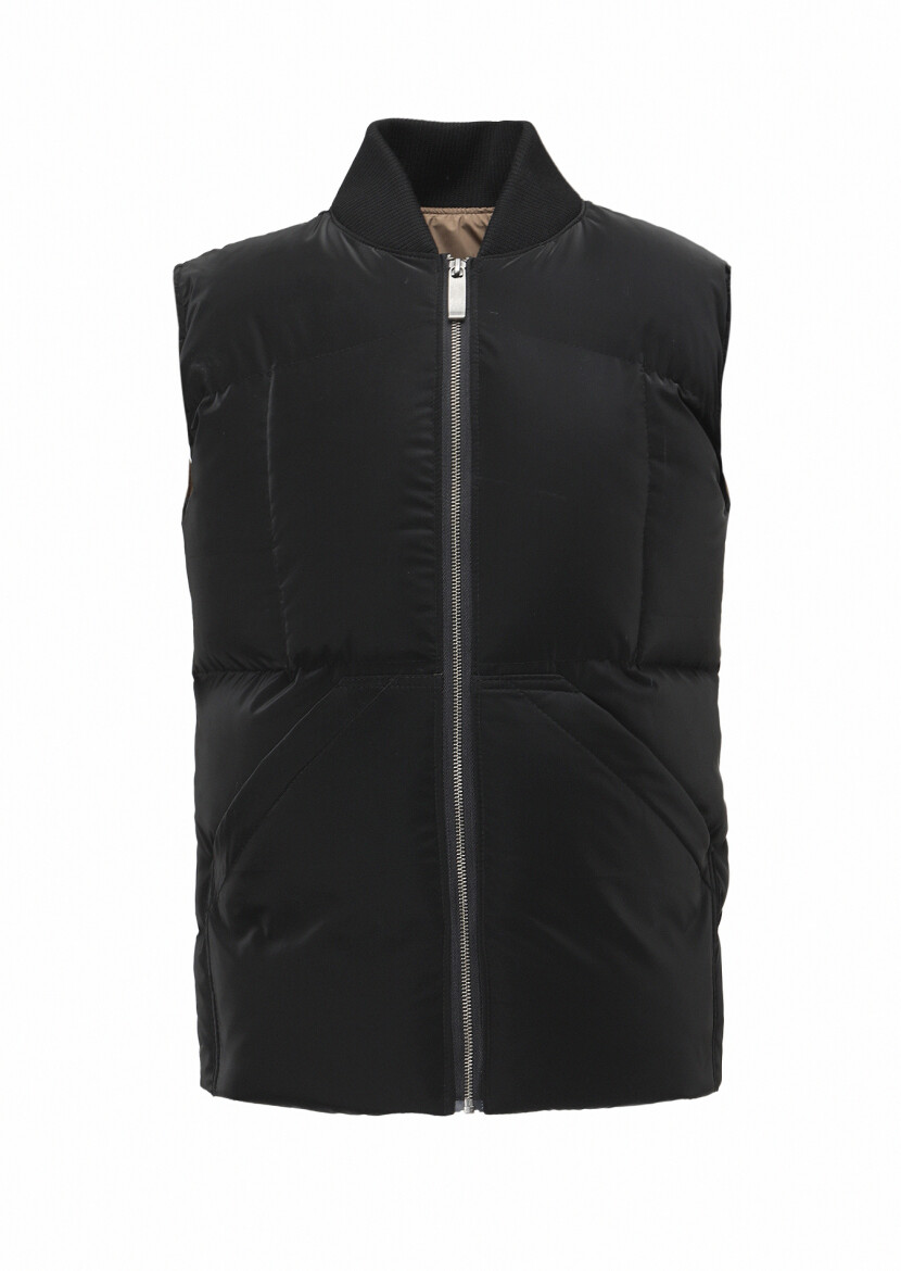 Siyah Regular Fit Dik Yaka Casual Dokuma Spor Yelek - 6
