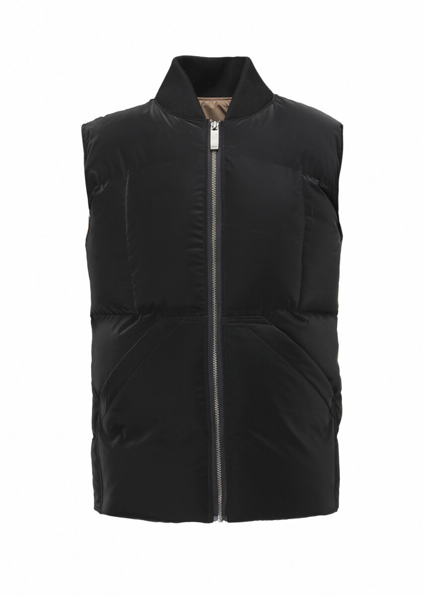 Siyah Regular Fit Dik Yaka Casual Dokuma Spor Yelek - 6