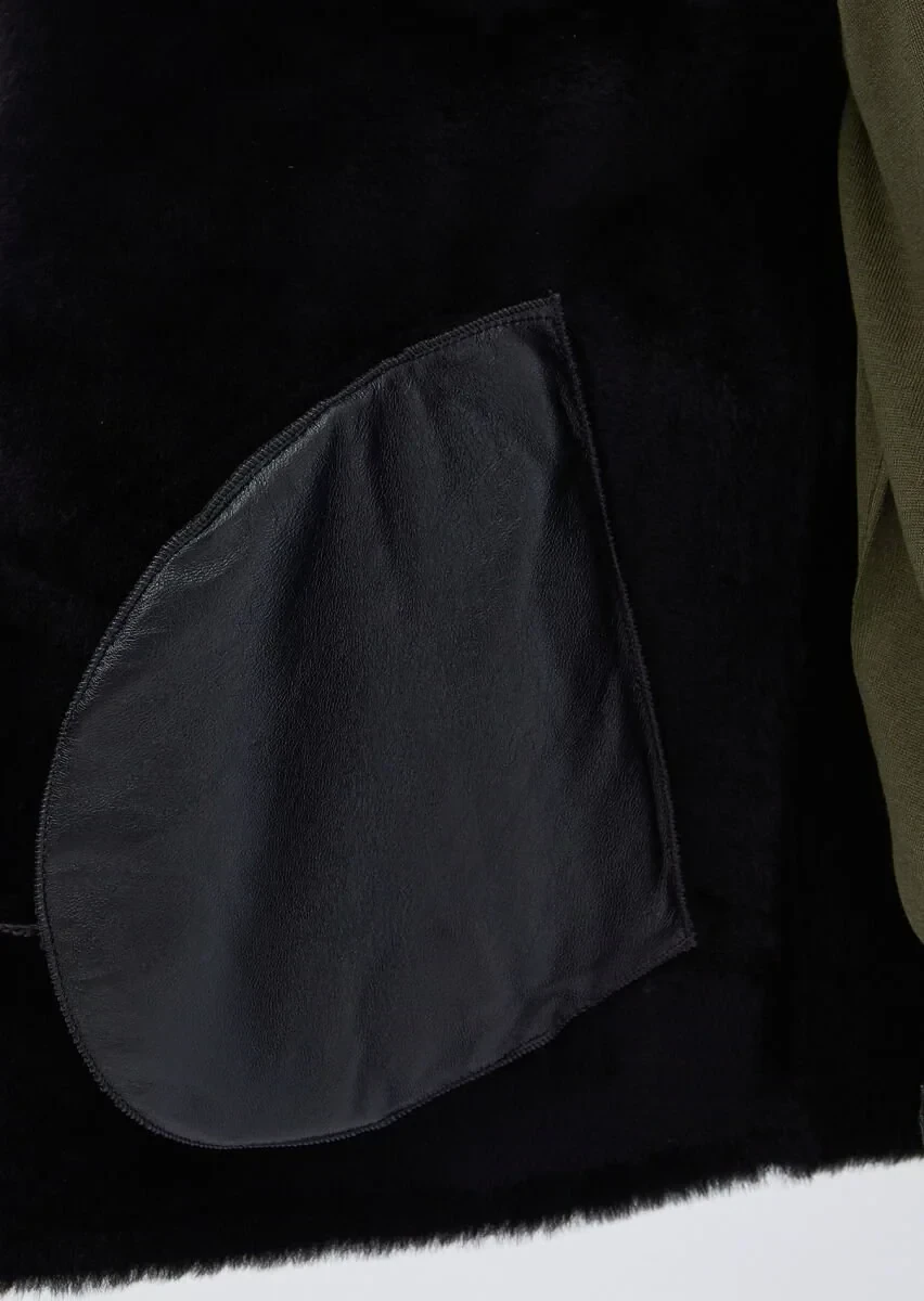 Siyah Regular Fit Dik Yaka Casual Kürk Deri Mont - 7
