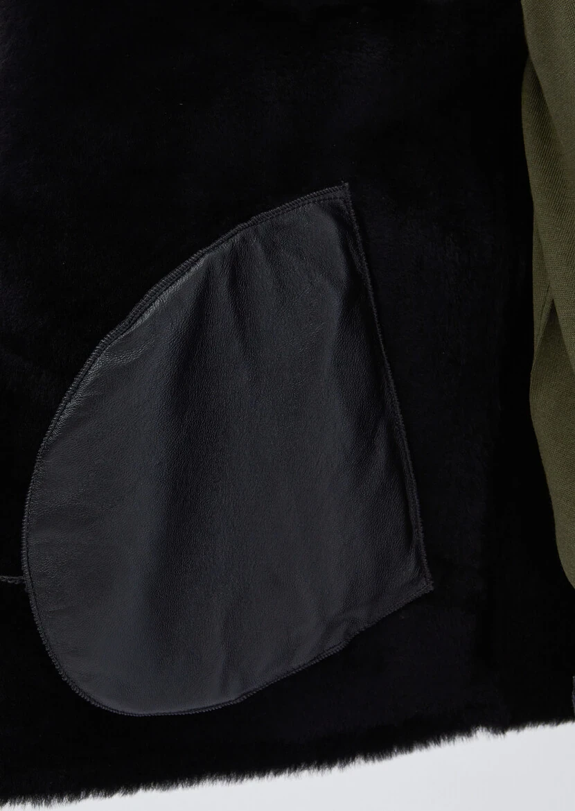 Siyah Regular Fit Dik Yaka Casual Kürk Deri Mont - 7