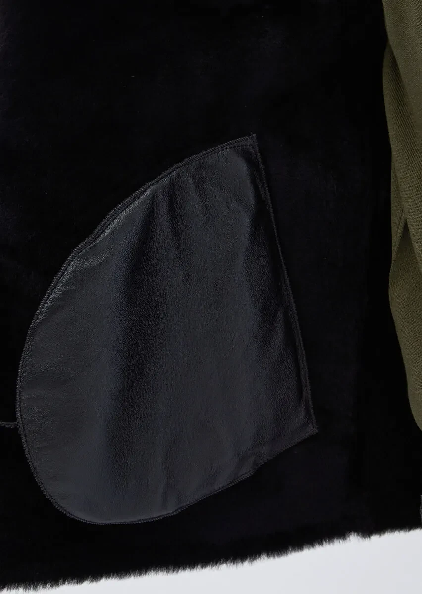 Siyah Regular Fit Dik Yaka Casual Kürk Deri Mont - 7