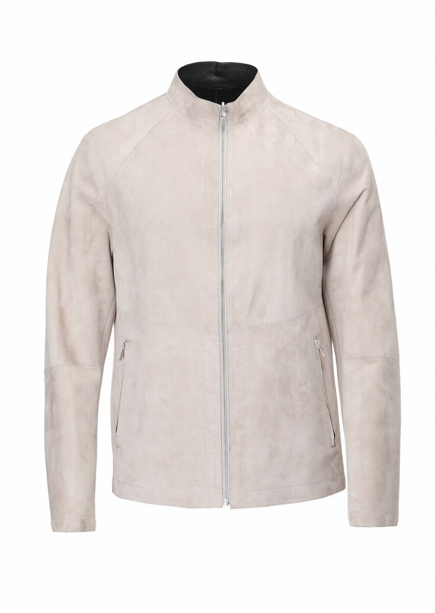 Siyah Regular Fit Dik Yaka Casual Süet Çift Taraflı Deri Mont - 11
