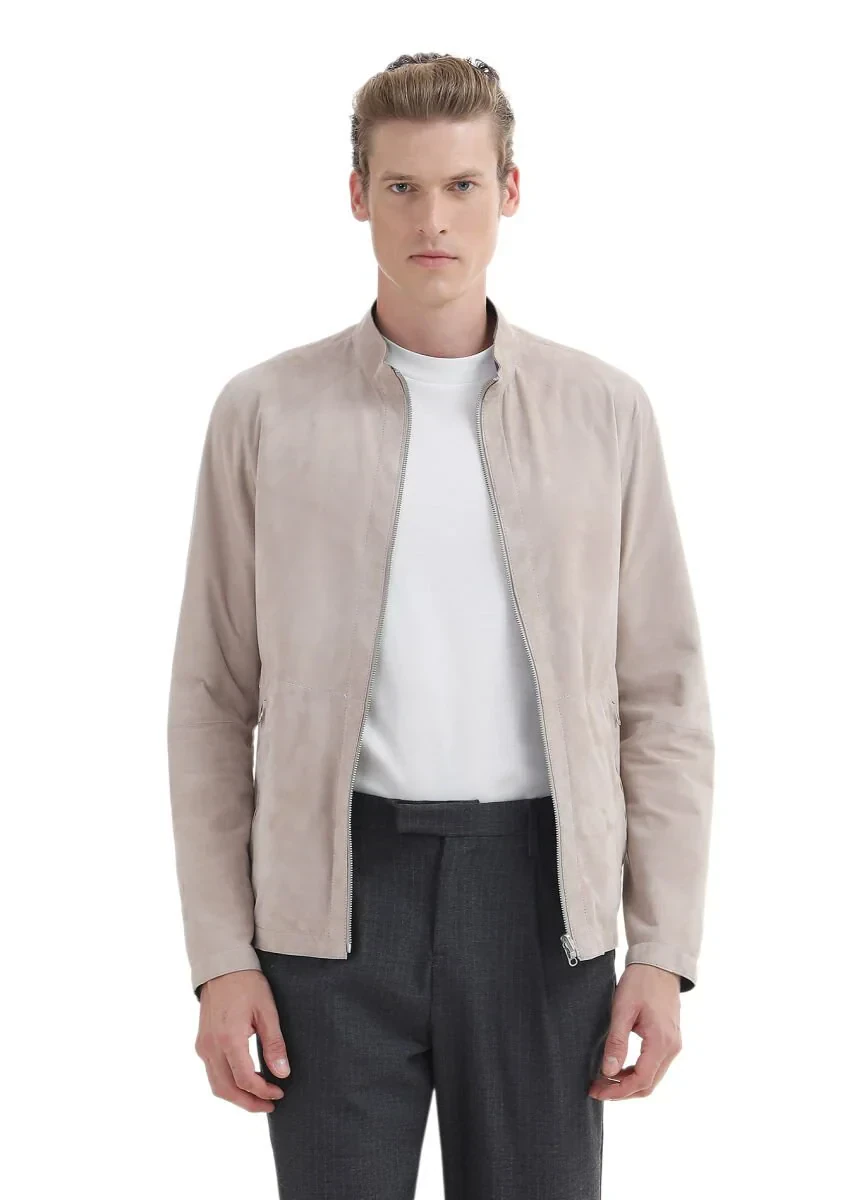 Siyah Regular Fit Dik Yaka Casual Süet Çift Taraflı Deri Mont - 3