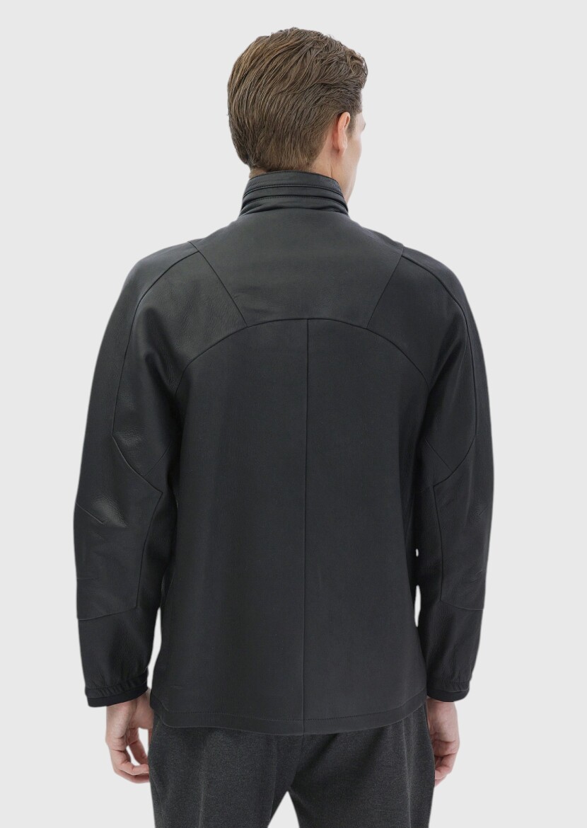 Siyah Regular Fit Dik Yaka Casual Süet Deri Mont - 8