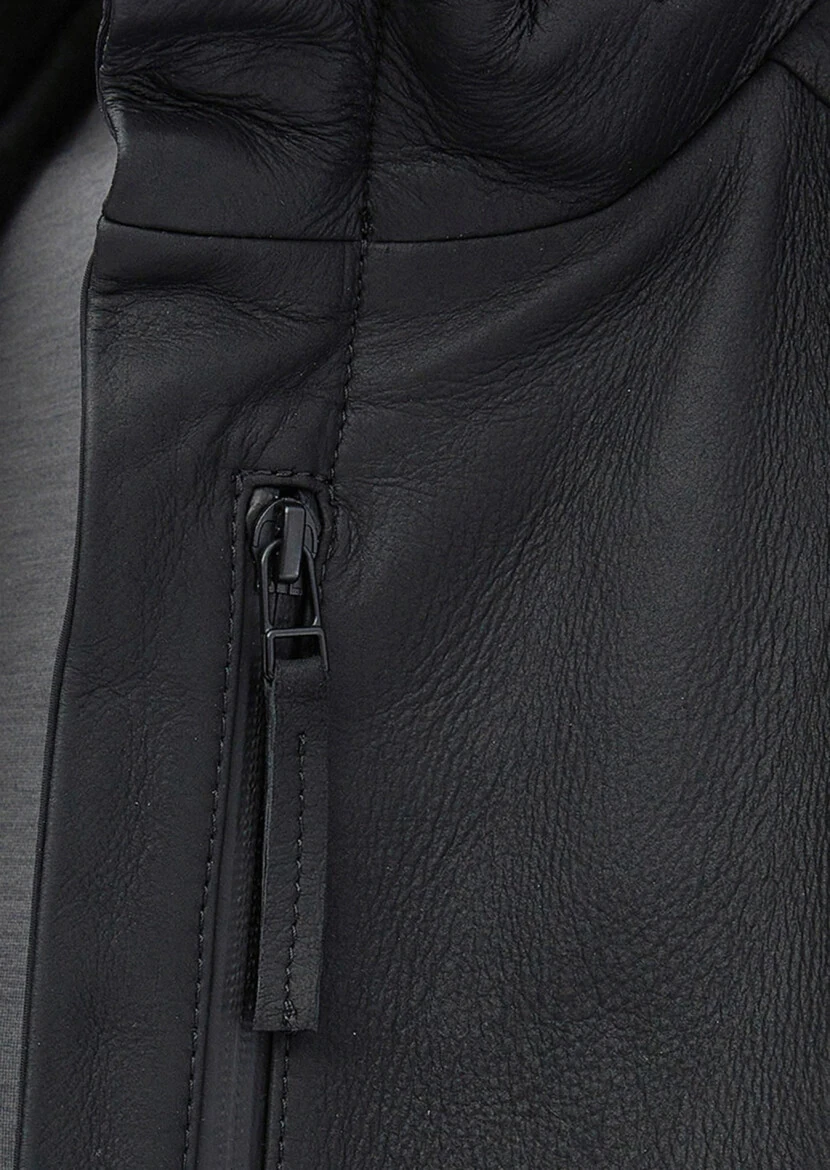 Siyah Regular Fit Dik Yaka Casual Süet Deri Mont - 6