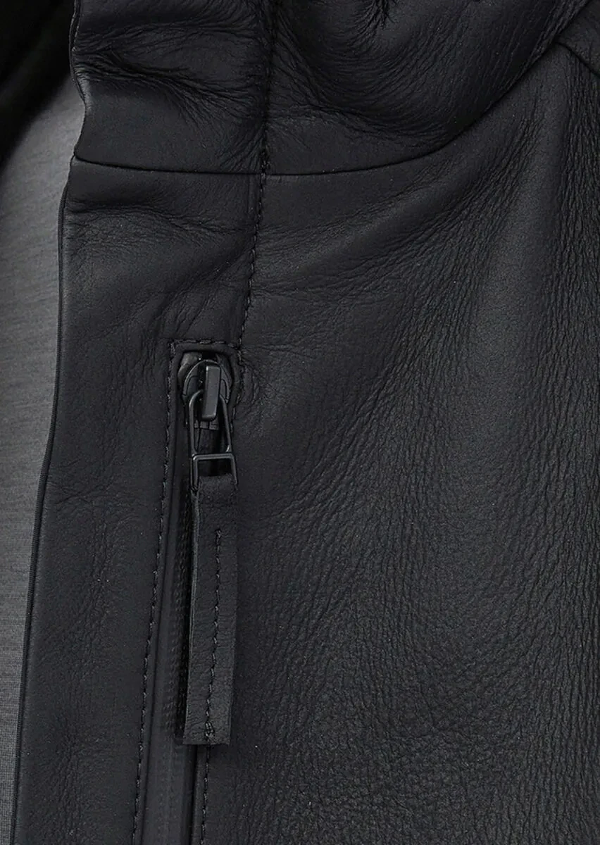 Siyah Regular Fit Dik Yaka Casual Süet Deri Mont - 6