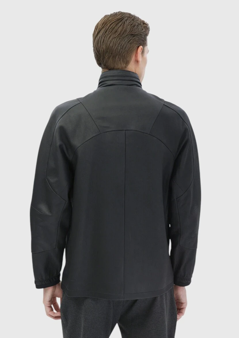 Siyah Regular Fit Dik Yaka Casual Süet Deri Mont - 8