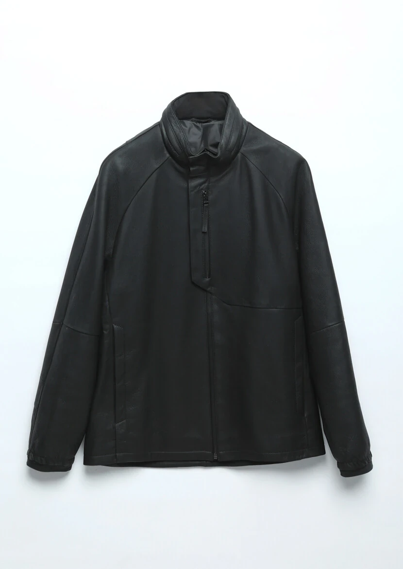 Siyah Regular Fit Dik Yaka Casual Süet Deri Mont - 9