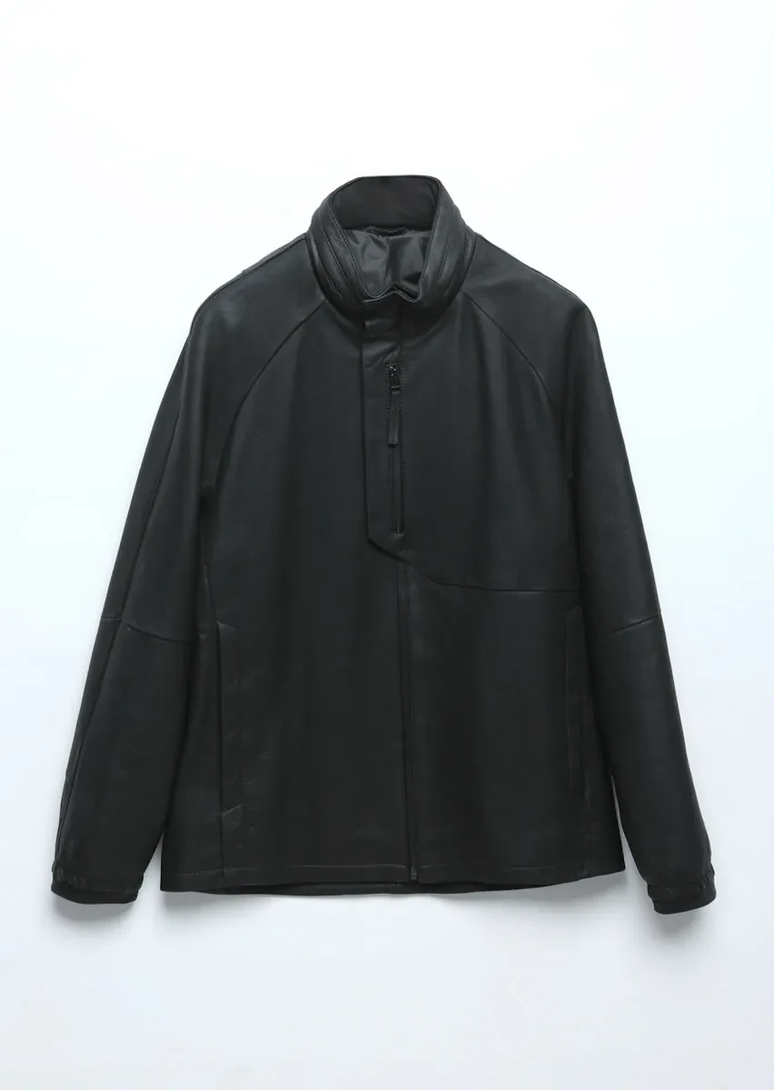 Siyah Regular Fit Dik Yaka Casual Süet Deri Mont - 9