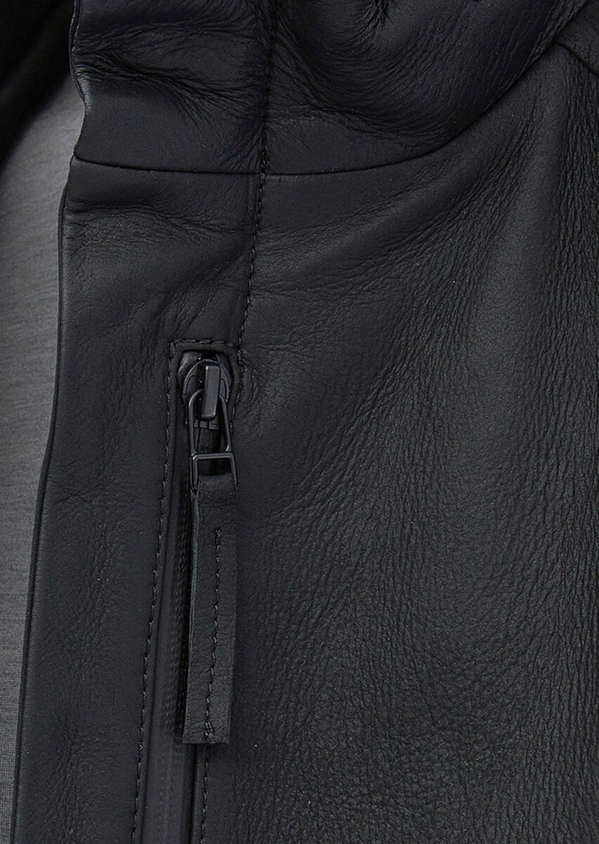 Siyah Regular Fit Dik Yaka Casual Süet Deri Mont - 6