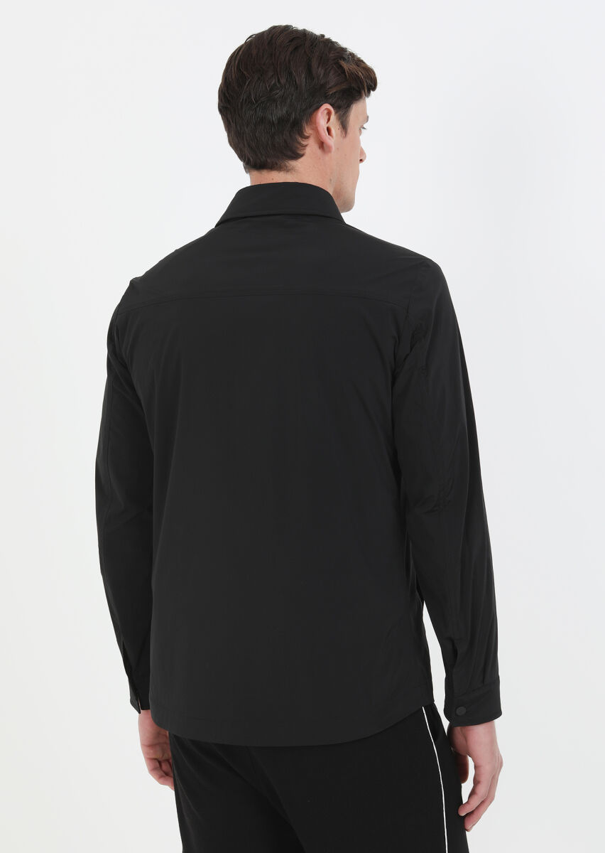 Siyah Regular Fit Gömlek Yaka Casual Dokuma Mont - 6