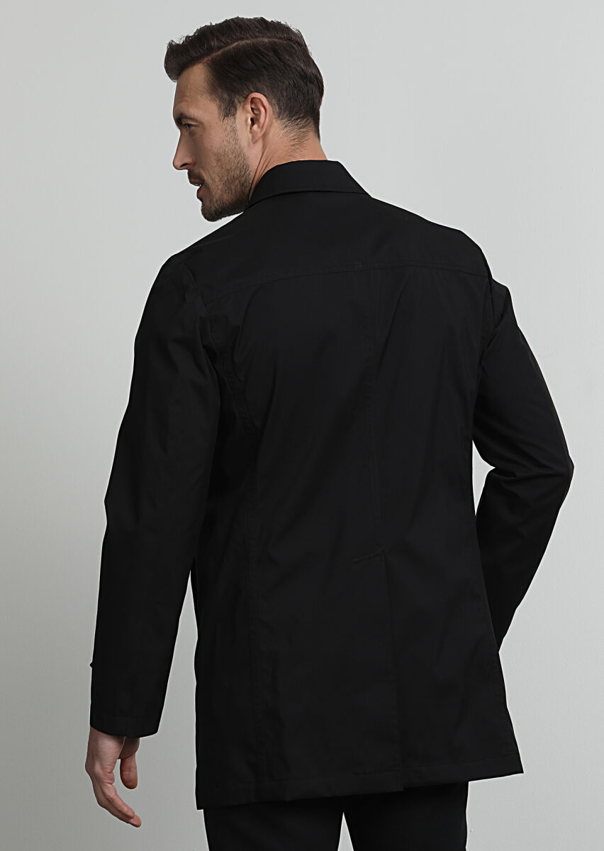 Siyah Regular Fit Gömlek Yaka Casual Dokuma Pardösü - 4