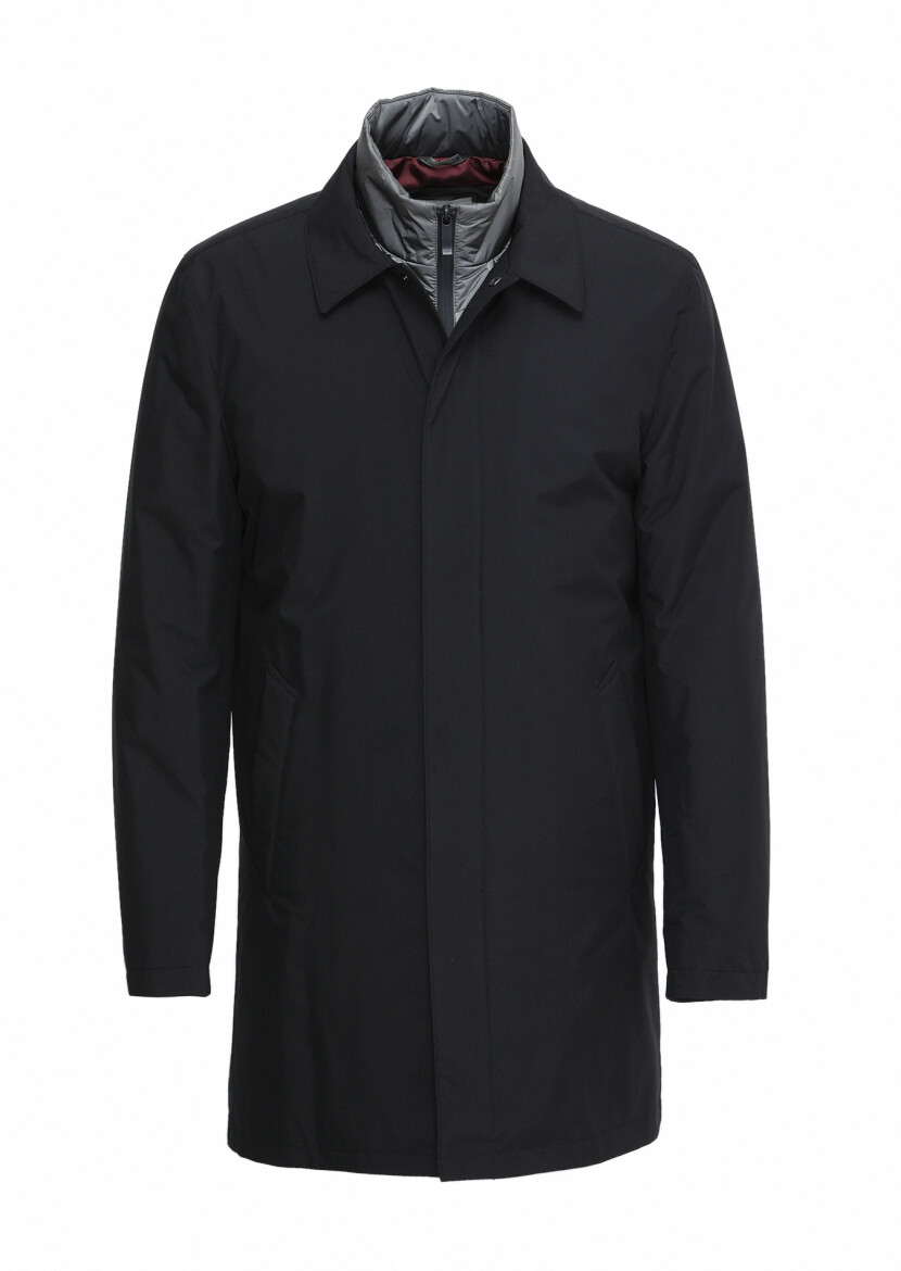 Siyah Regular Fit Gömlek Yaka Casual Dokuma Pardösü - 6