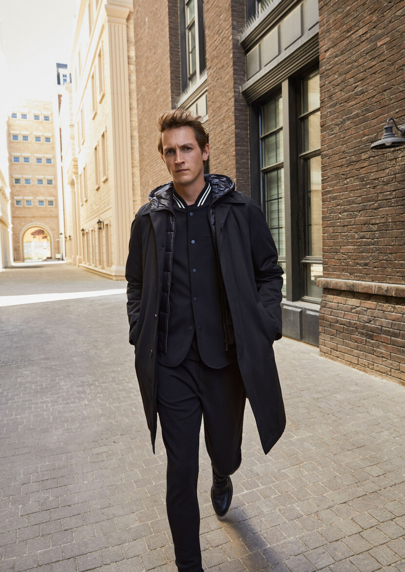 Siyah Regular Fit Gömlek Yaka Casual Dokuma Pardösü - RAMSEY