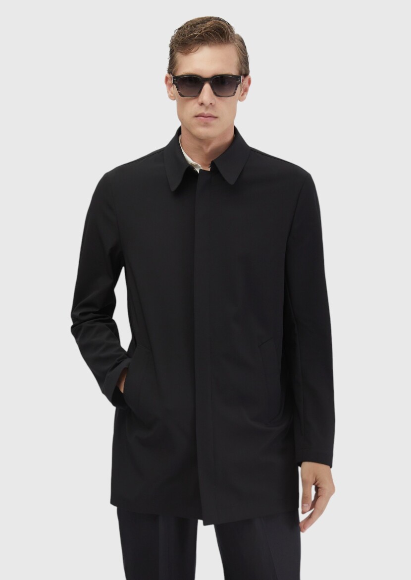 Siyah Regular Fit Gömlek Yaka Casual Dokuma Pardösü - RAMSEY