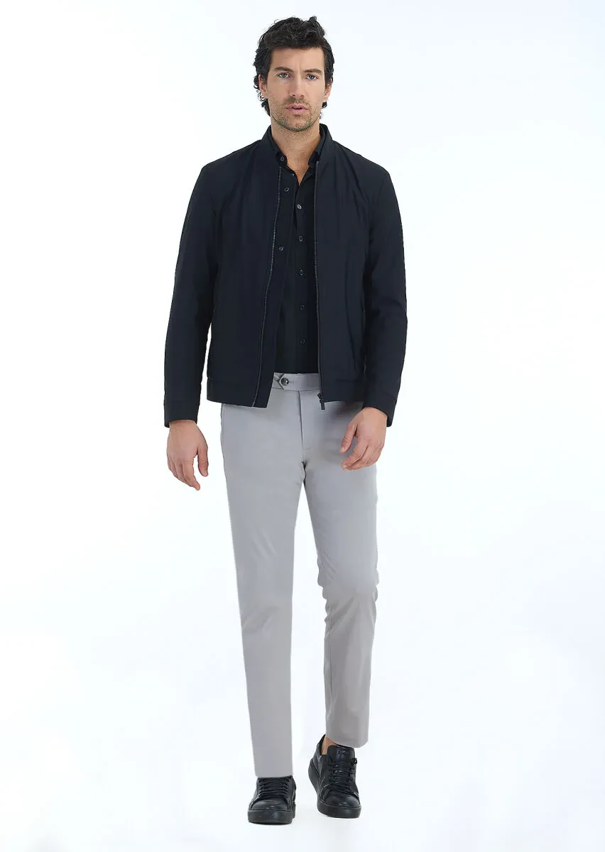 Siyah Regular Fit Hakim Yaka Casual Dokuma Mont - 1