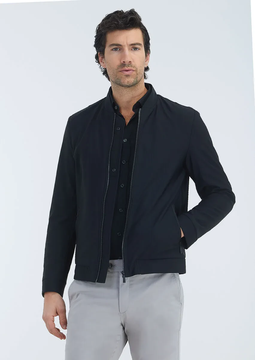 Siyah Regular Fit Hakim Yaka Casual Dokuma Mont - 2