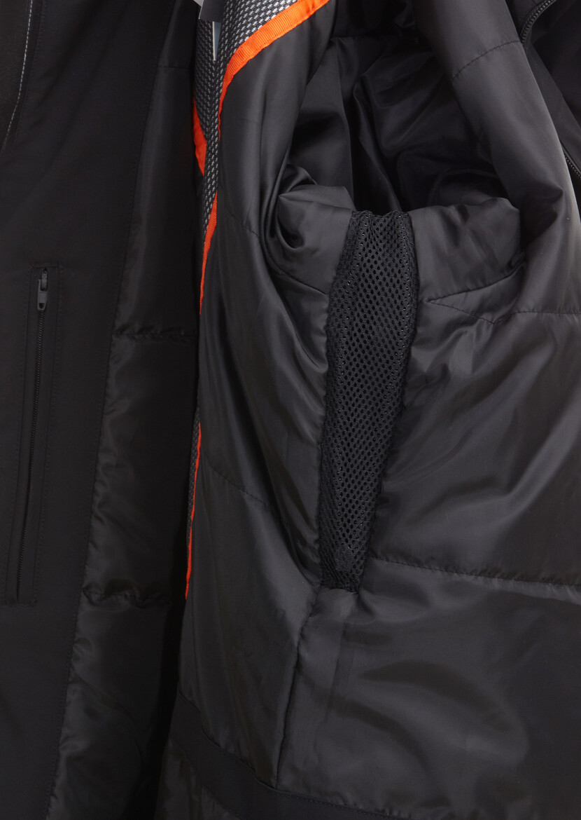 Siyah Regular Fit Kapüşonlu Casual Dokuma Kaban - 11