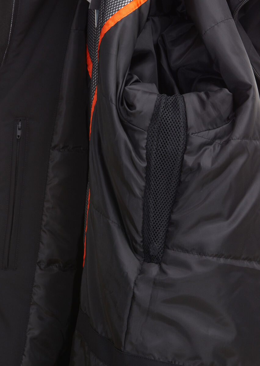 Siyah Regular Fit Kapüşonlu Casual Dokuma Kaban - 11