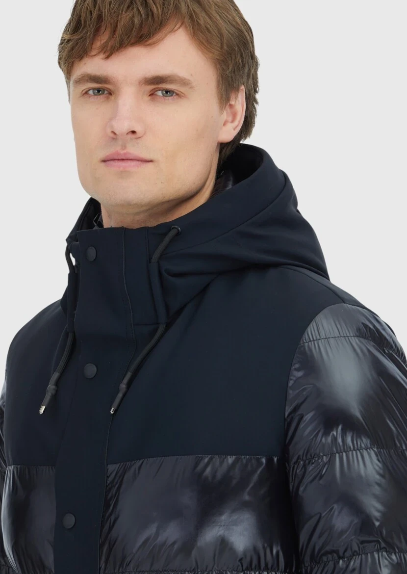 Siyah Regular Fit Kapüşonlu Casual Dokuma Kaban - 3