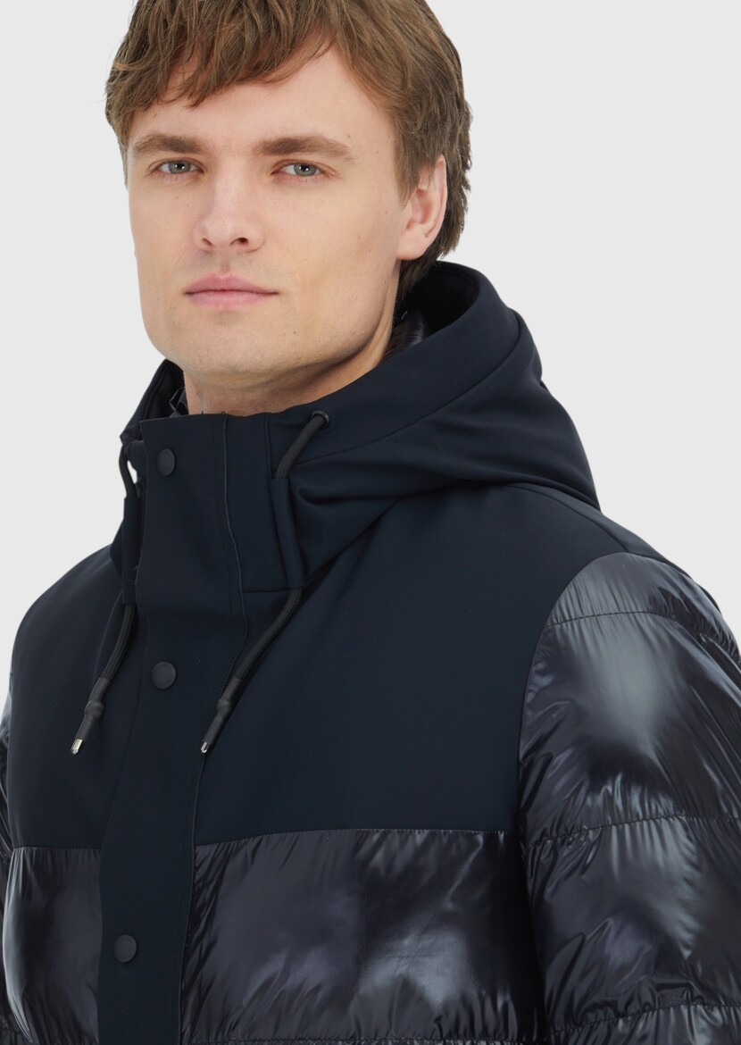 Siyah Regular Fit Kapüşonlu Casual Dokuma Kaban - 3