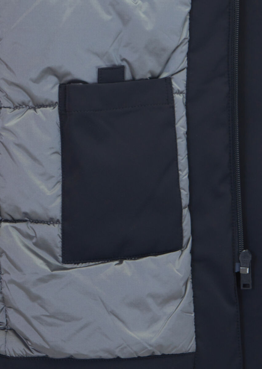 Siyah Regular Fit Kapüşonlu Casual Dokuma Kaban - 6