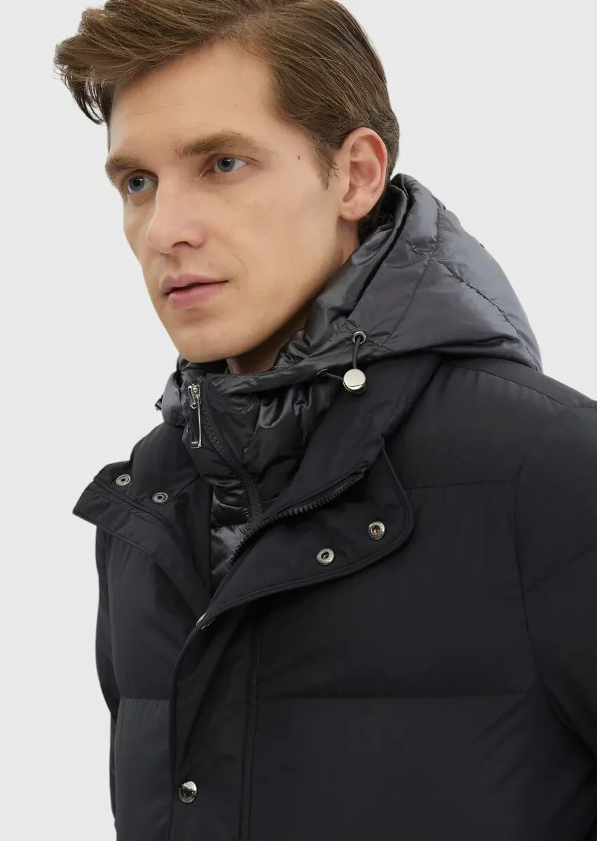 Siyah Regular Fit Kapüşonlu Casual Dokuma Mont - 7