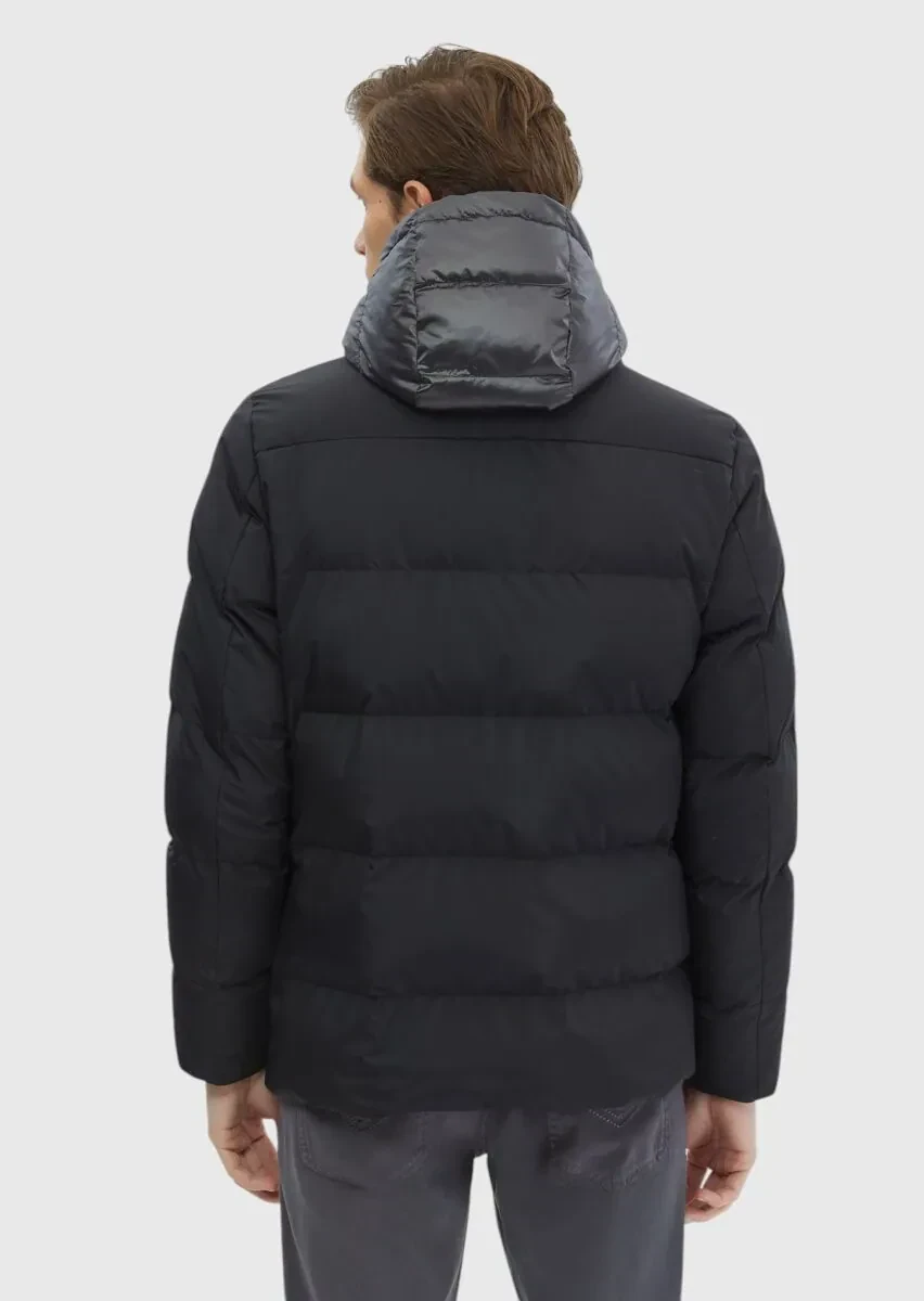 Siyah Regular Fit Kapüşonlu Casual Dokuma Mont - 9