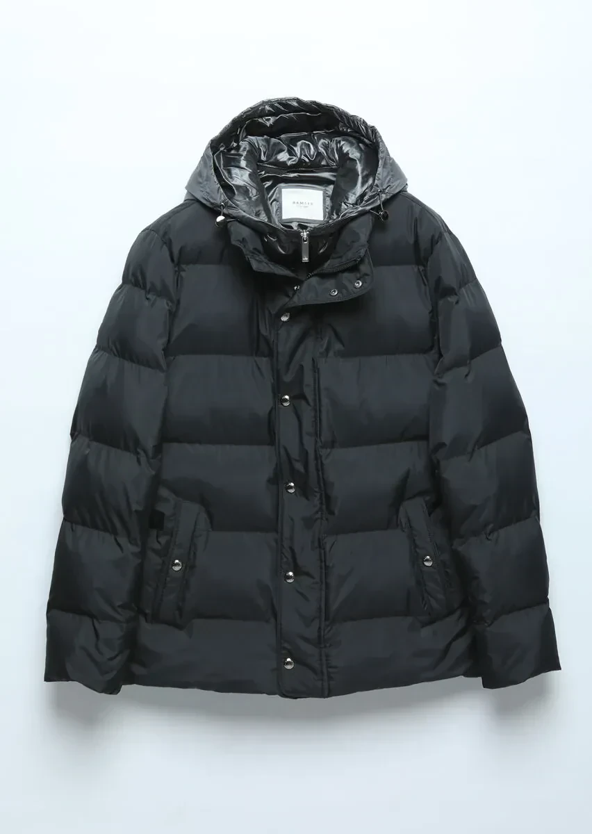 Siyah Regular Fit Kapüşonlu Casual Dokuma Mont - 10