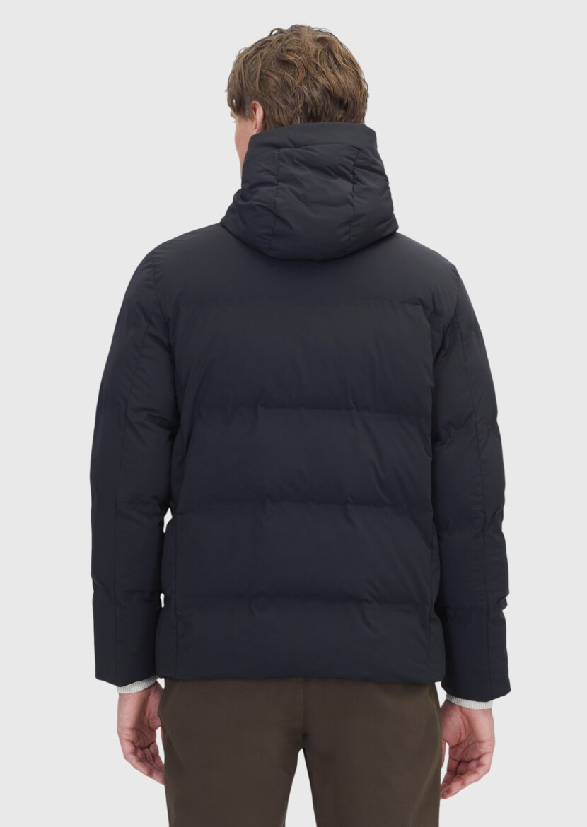 Siyah Regular Fit Kapüşonlu Casual Dokuma Mont - 6