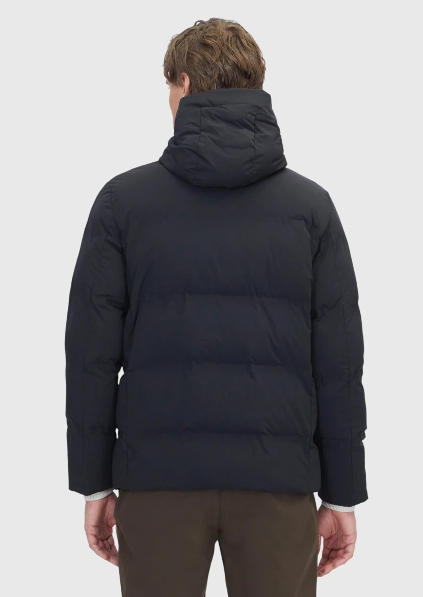 Siyah Regular Fit Kapüşonlu Casual Dokuma Mont - 6