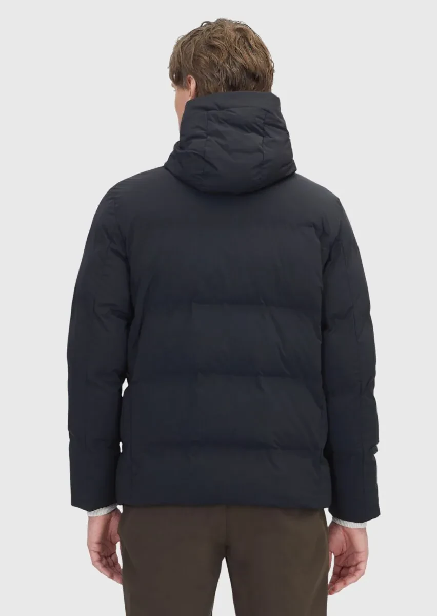 Siyah Regular Fit Kapüşonlu Casual Dokuma Mont - 6