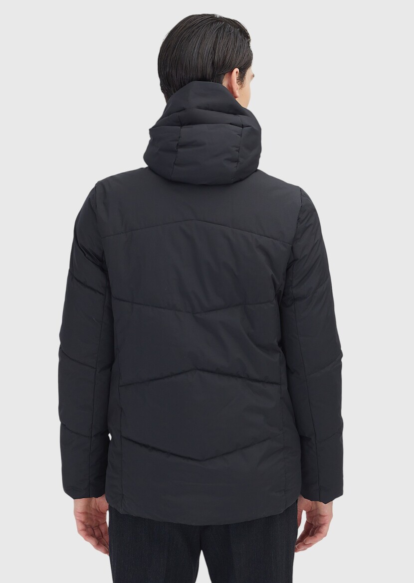 Siyah Regular Fit Kapüşonlu Casual Dokuma Mont - 6