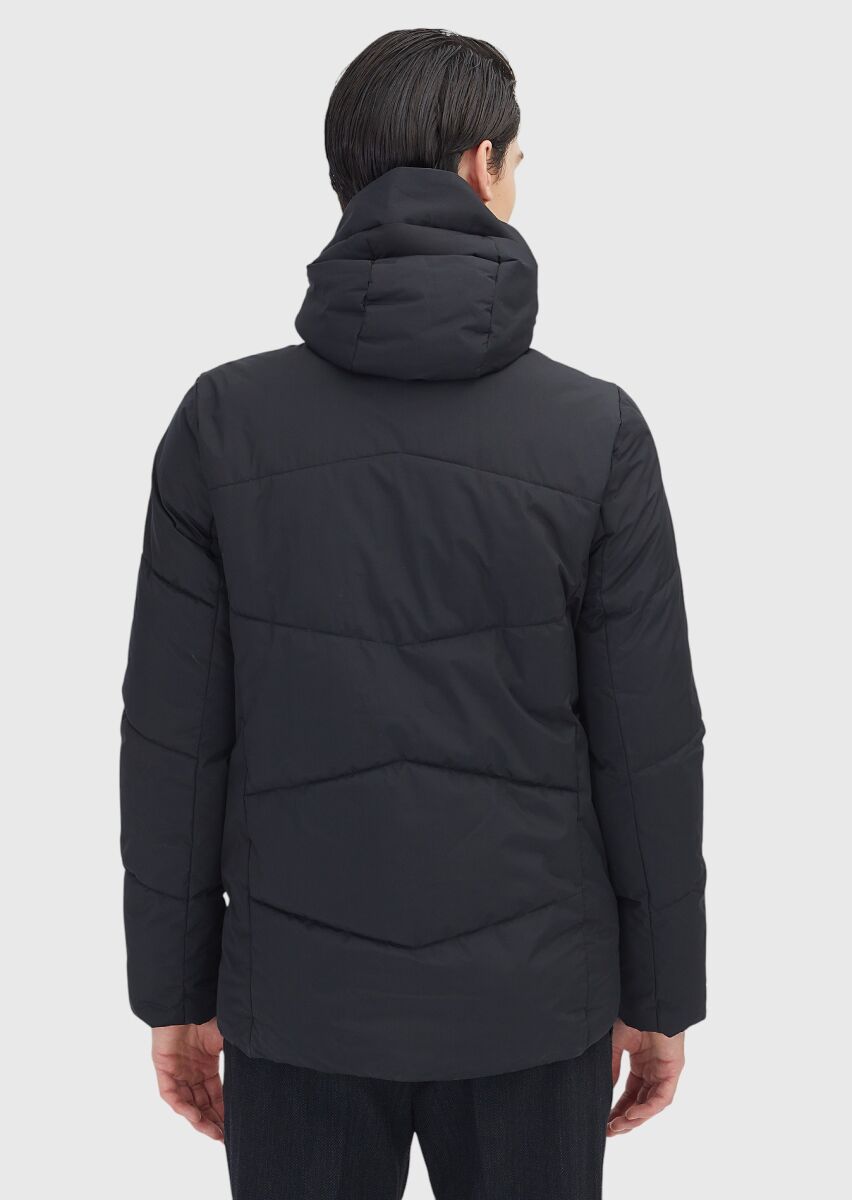 Siyah Regular Fit Kapüşonlu Casual Dokuma Mont - 6