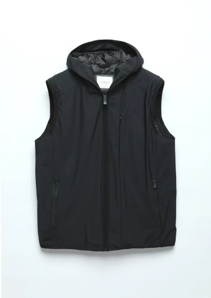 Siyah Regular Fit Kapüşonlu Casual Dokuma Spor Yelek - 7