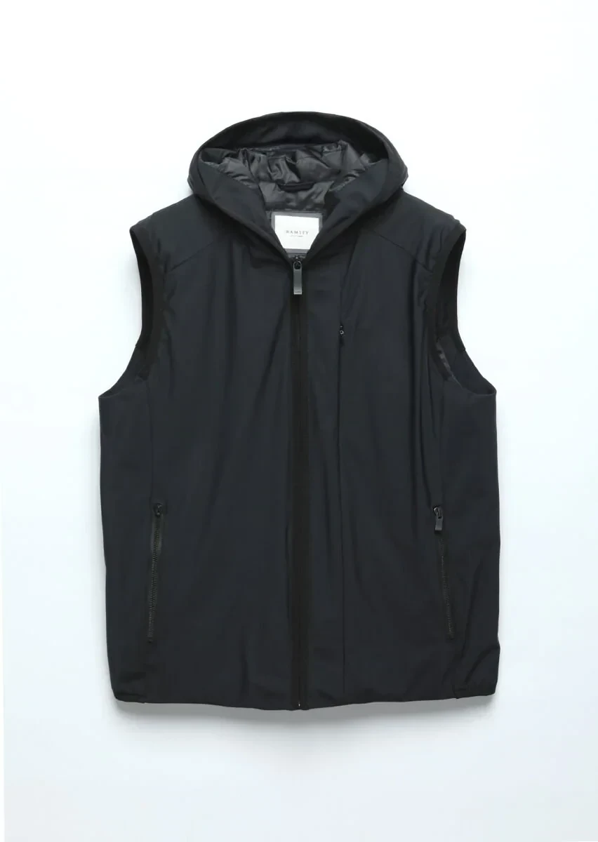 Siyah Regular Fit Kapüşonlu Casual Dokuma Spor Yelek - 7