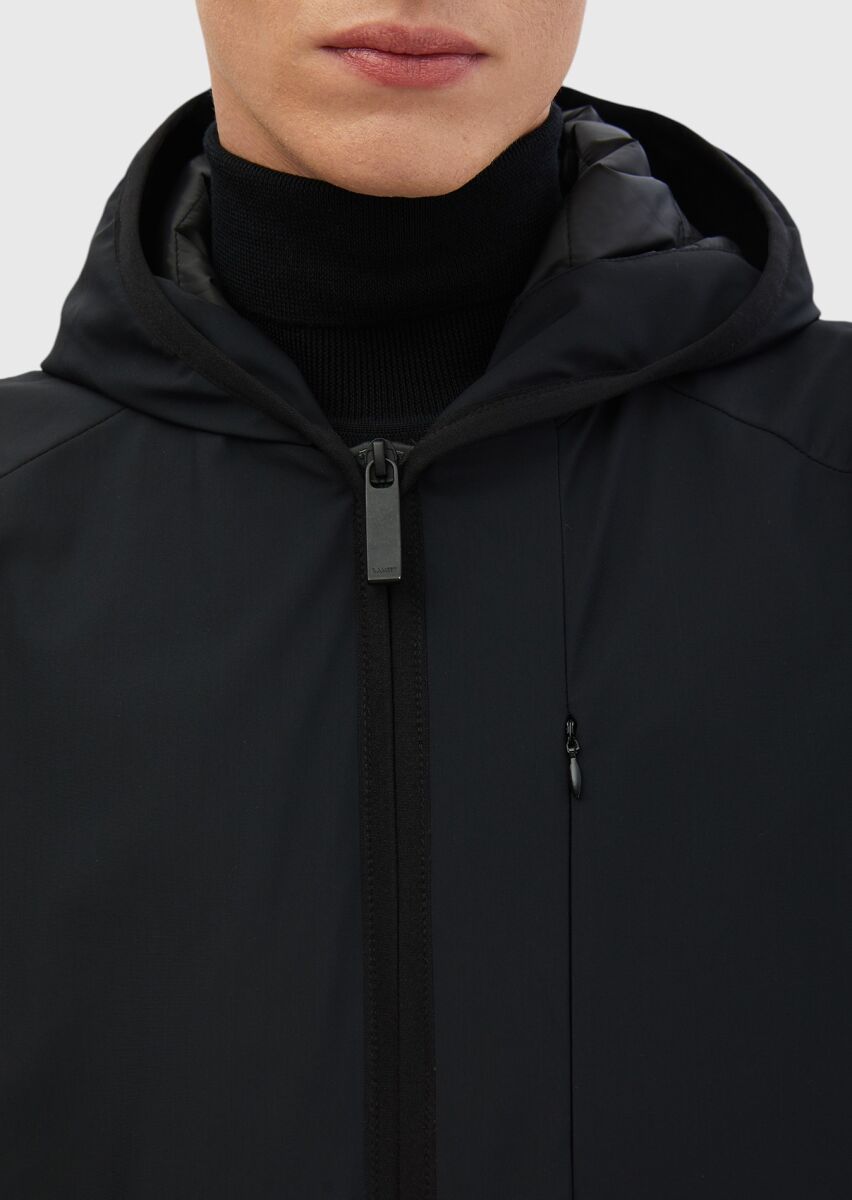 Siyah Regular Fit Kapüşonlu Casual Dokuma Spor Yelek - 5