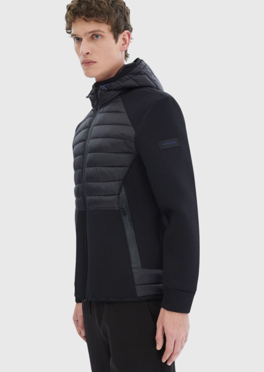 Siyah Regular Fit Kapüşonlu Denim Dokuma Mont - 4