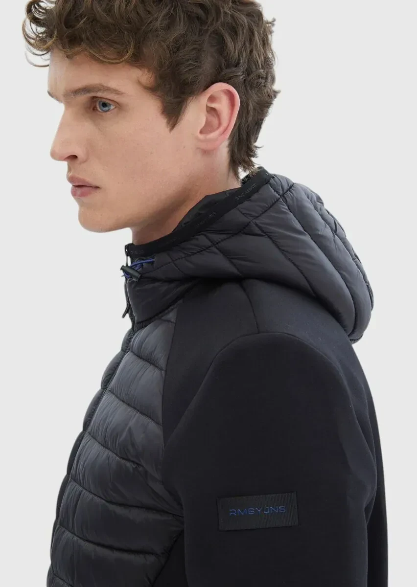 Siyah Regular Fit Kapüşonlu Denim Dokuma Mont - 6