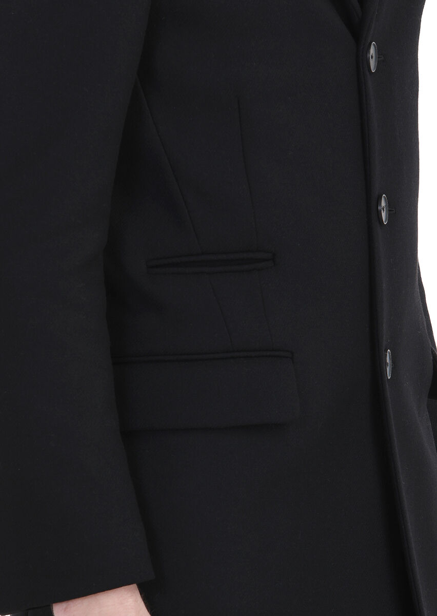 Siyah Regular Fit Kelebek Yaka Casual Dokuma Palto - 6