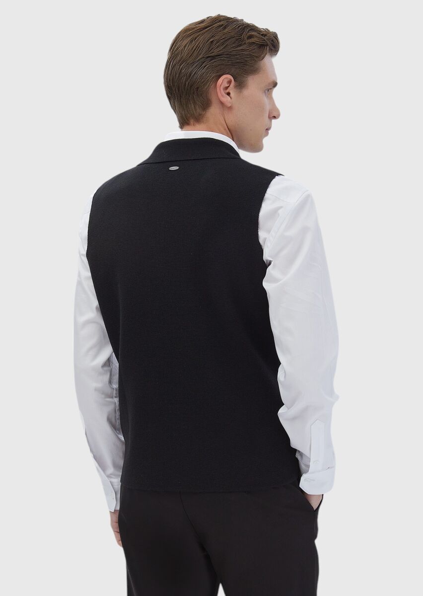 Siyah Regular Fit Kelebek Yaka Casual Örme Triko Yelek - 5