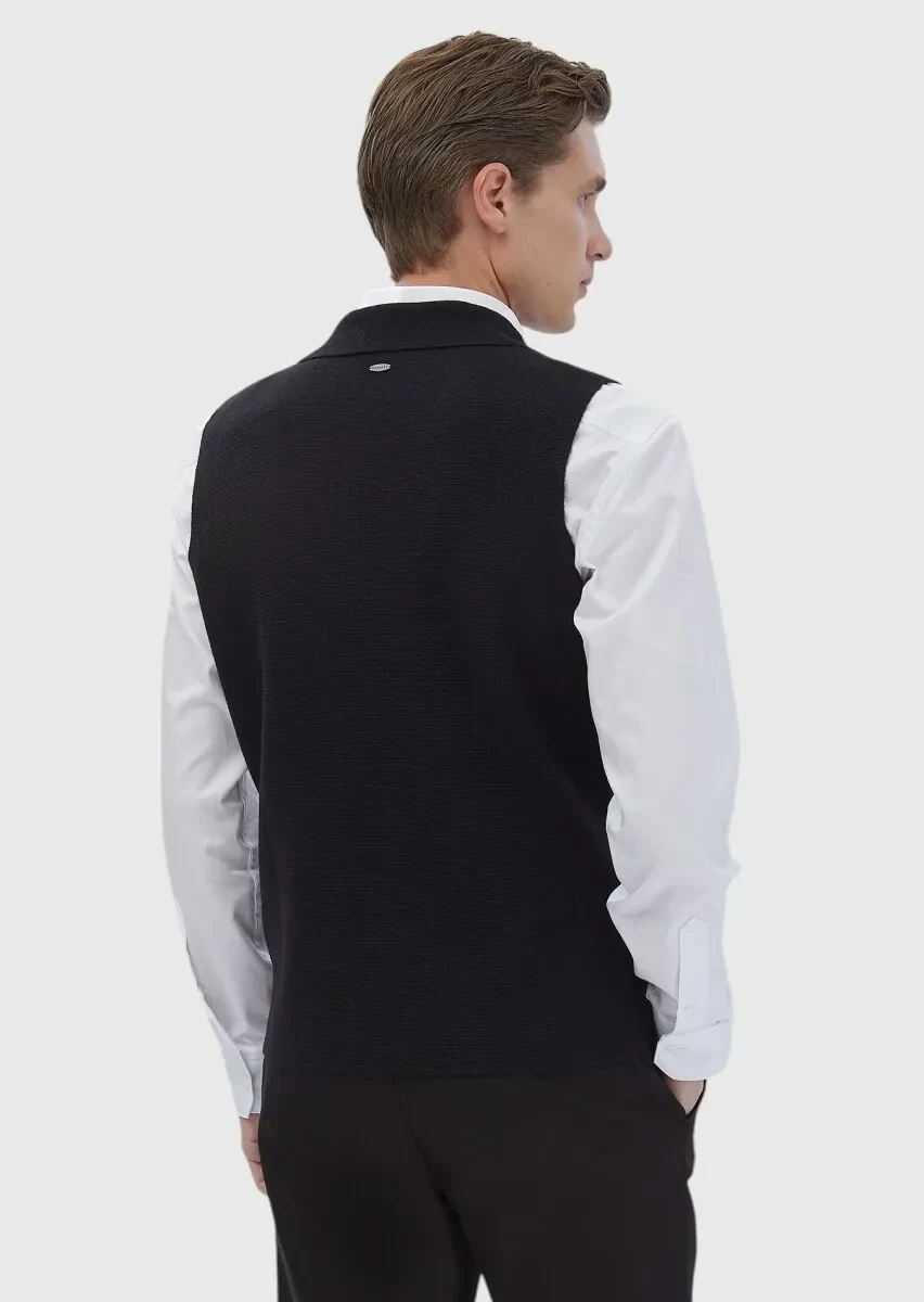 Siyah Regular Fit Kelebek Yaka Casual Örme Triko Yelek - 5