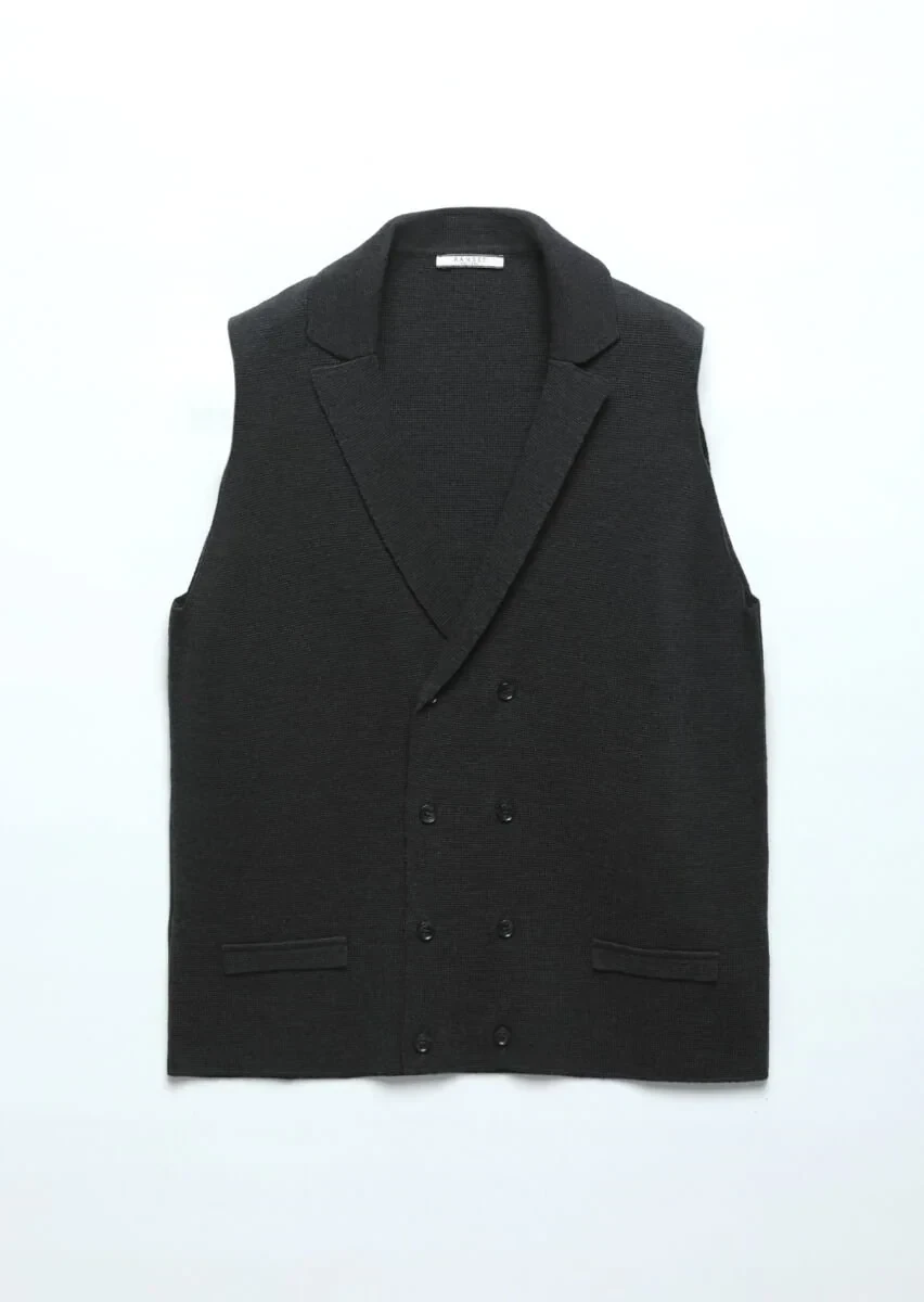 Siyah Regular Fit Kelebek Yaka Casual Örme Triko Yelek - 6
